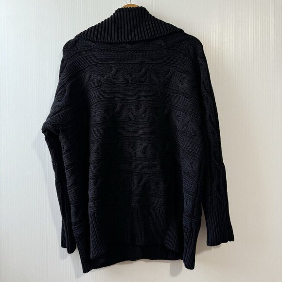 TALBOTS Woman Petite 2X Cable Knit Cowl Neck Sweater Snap Button Black Cotton - Picture 2 of 14